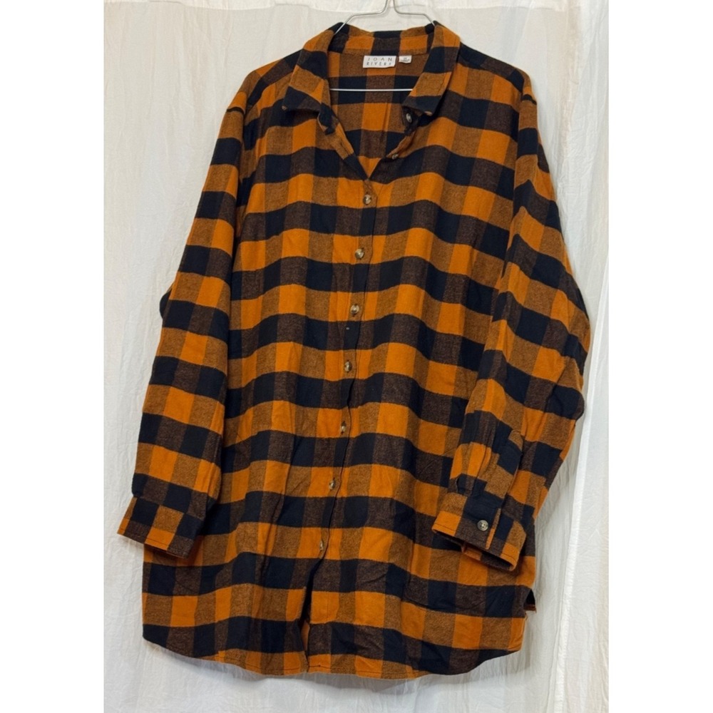 Joan Rivers Flannel Boyfriend Shirt Ginger Orange Black Buffalo Check 2XL